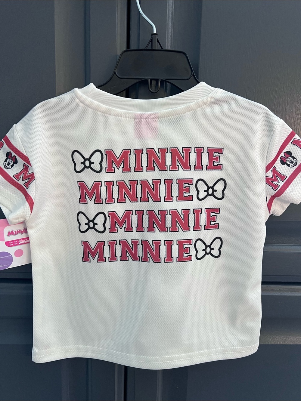Disney White Tee with Pink Minnie Repeat Graphic - Kids Short Sleeve Shirt